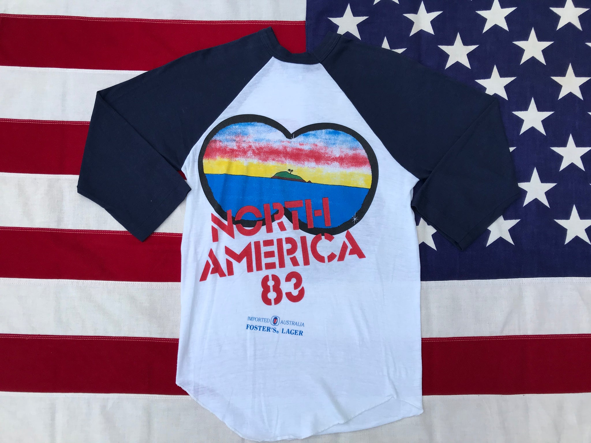 Men At Work  “ Cargo North American Tour ‘83 “ Original Vintage Rock Raglan Sleeve T-Shirt By Tee Jays Made in USA
