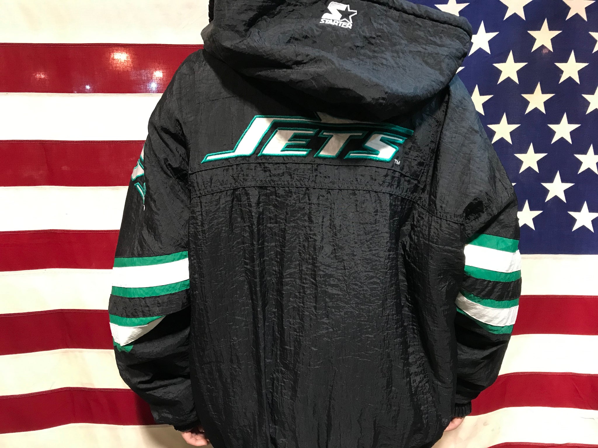 New York Jets NFL Vintage Hooded 90's Nylon Mens ProLine Starter Jacke –  American Vintage Clothing Co.