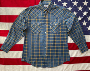 LEVI’S Vintage BIG E Mens Western Shirt Blue-Check with Pearl Snaps