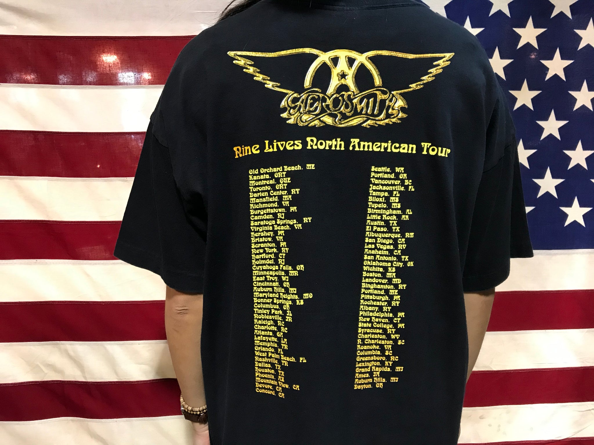 Aerosmith Nine Lives Nth American Tour 1997-1999  Original Vintage Rock T-Shirt by Giant