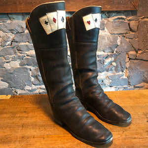 Rare Cowboy Boots Coffeyville - Style Vintage Mens “ Curly Bill “ Old West History With Playing Card Inlay