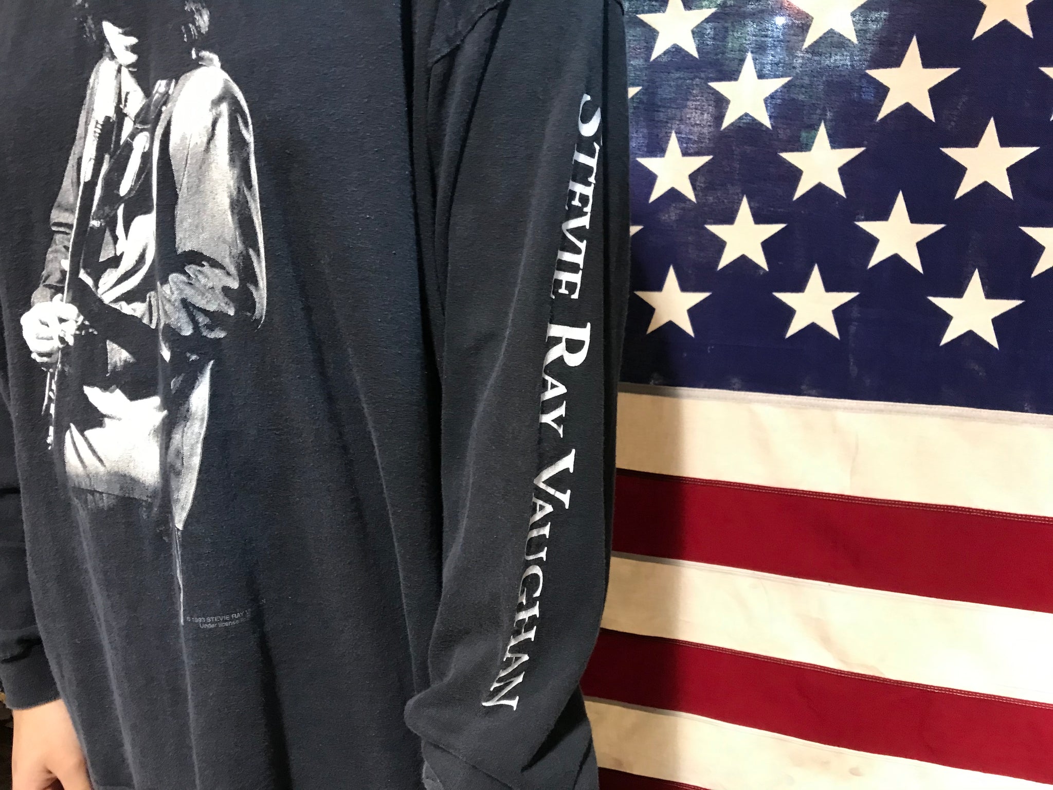 Stevie Ray Vaughan 1993 Original Vintage Rock Long sleeve Hoody T-Shirt by Brockum Made in USA