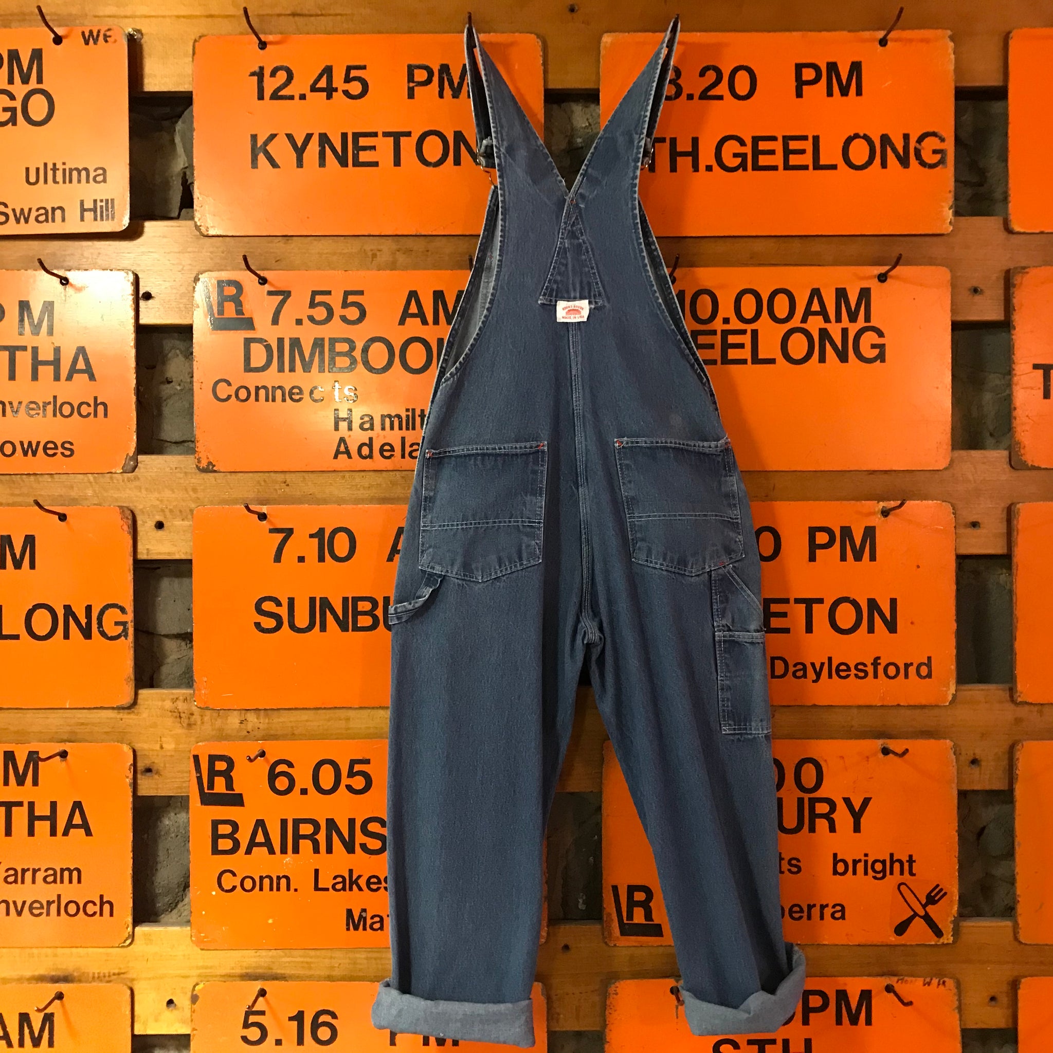 Round House Denim 90’s Vintage Mens Blue Denim Long Overalls Made in USA
