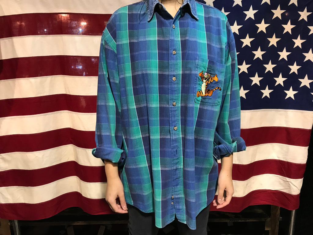 Disney 90’s Vintage Check Flannel Long Sleeve Mens Shirt