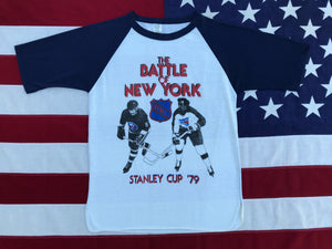 Stanley Cup ‘79 NHL The Battle Of New York - Islanders & Rangers Raglan T.Shirt Made In USA