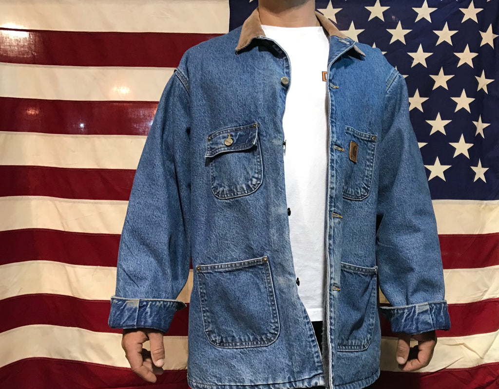 Carhartt Denim Mens 90’s Vintage Blanket Lined Jacket Cord Collar