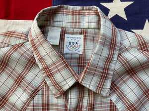 LEVI’S Vintage 1980 OLYMPIC GAMES USA Mens Western Shirt Rust - Gold Thread Check with Pearl Snaps Made in USA by LEVI STRAUSS & CO