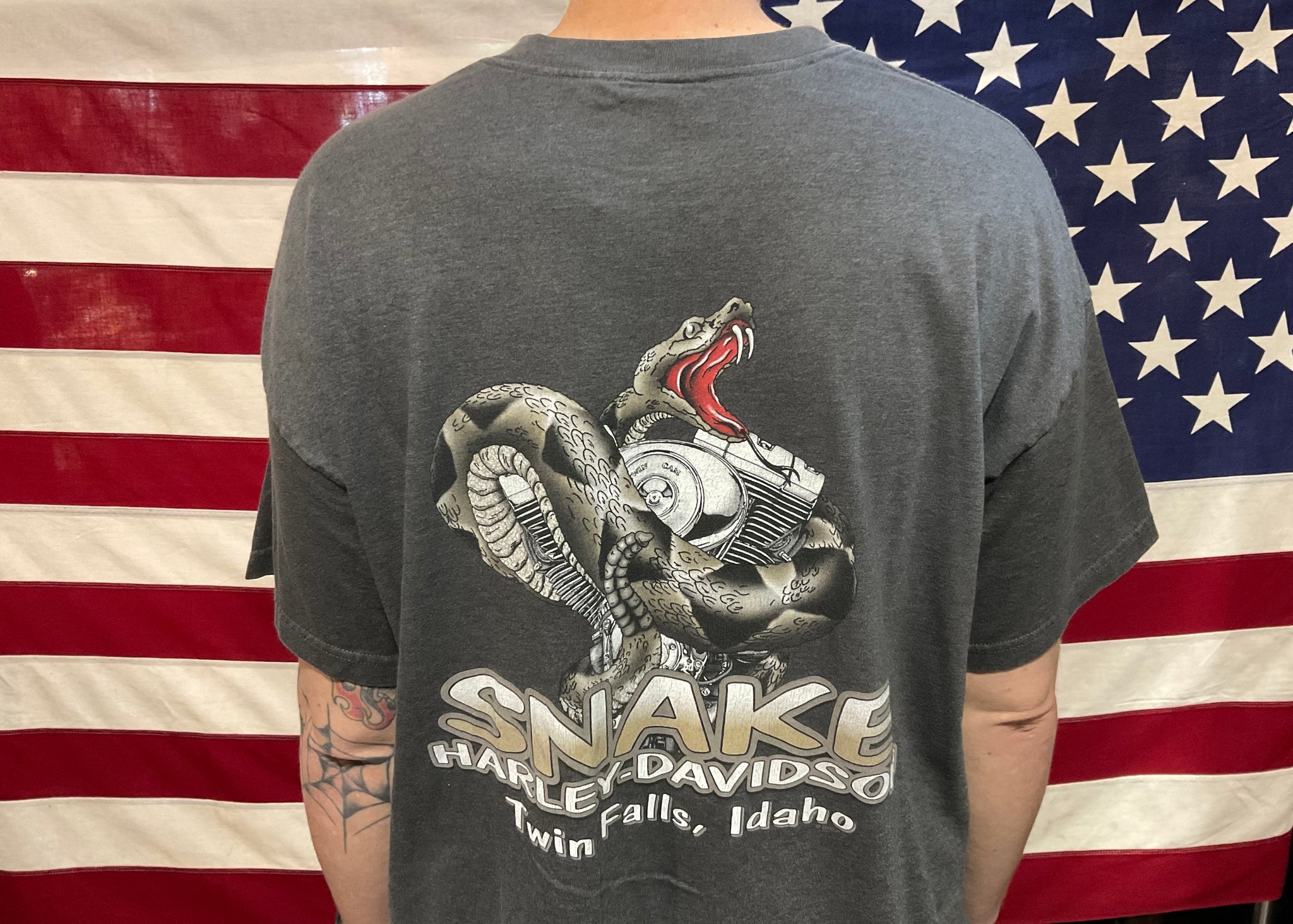 Harley Davidson Vintage Mens T-Shirt Dated©️2005 H-D Snake Twin Falls, Idaho Made in  USA