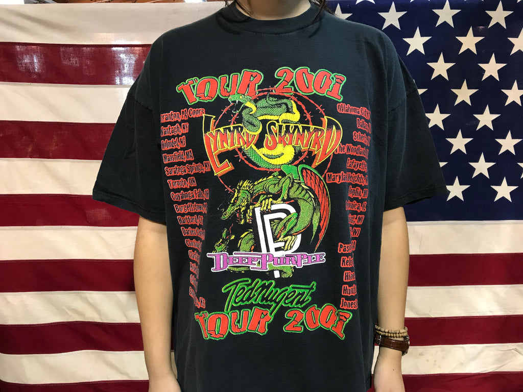 Lynyrd Skynyrd 2001 Deep Purple - Ted Nugent  Nth American Tour Concert Original Vintage Rock T-Shirt