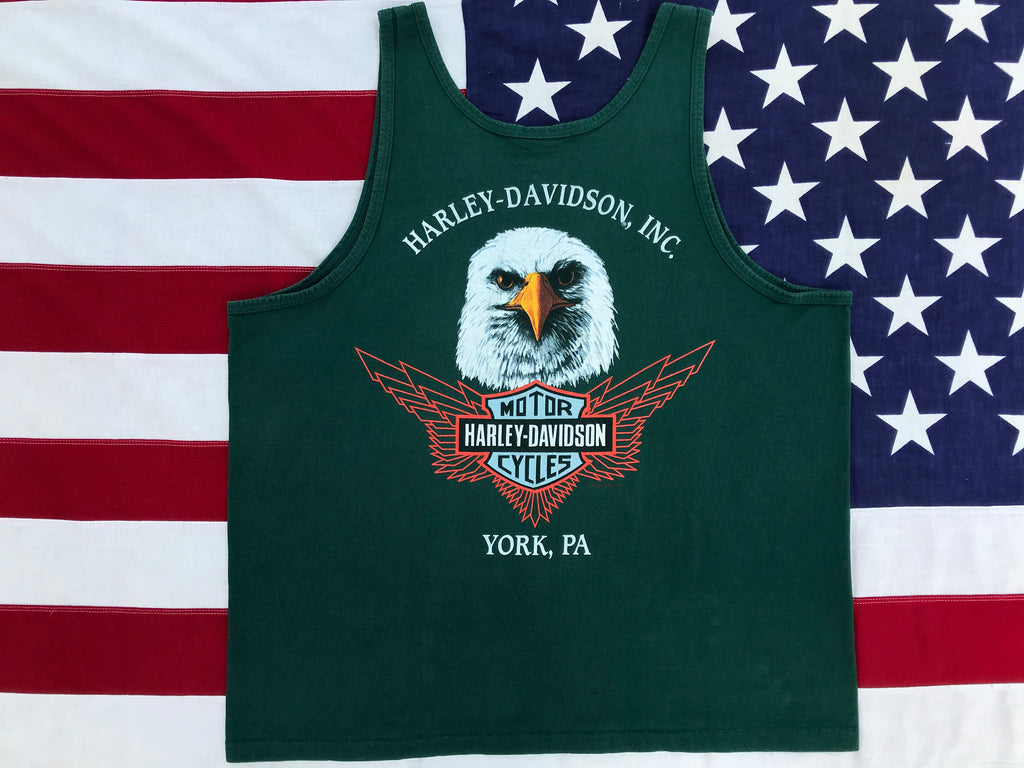 Harley Davidson Vintage 90’s Green Mens Tank - Eagle - York, PA. Made in  USA