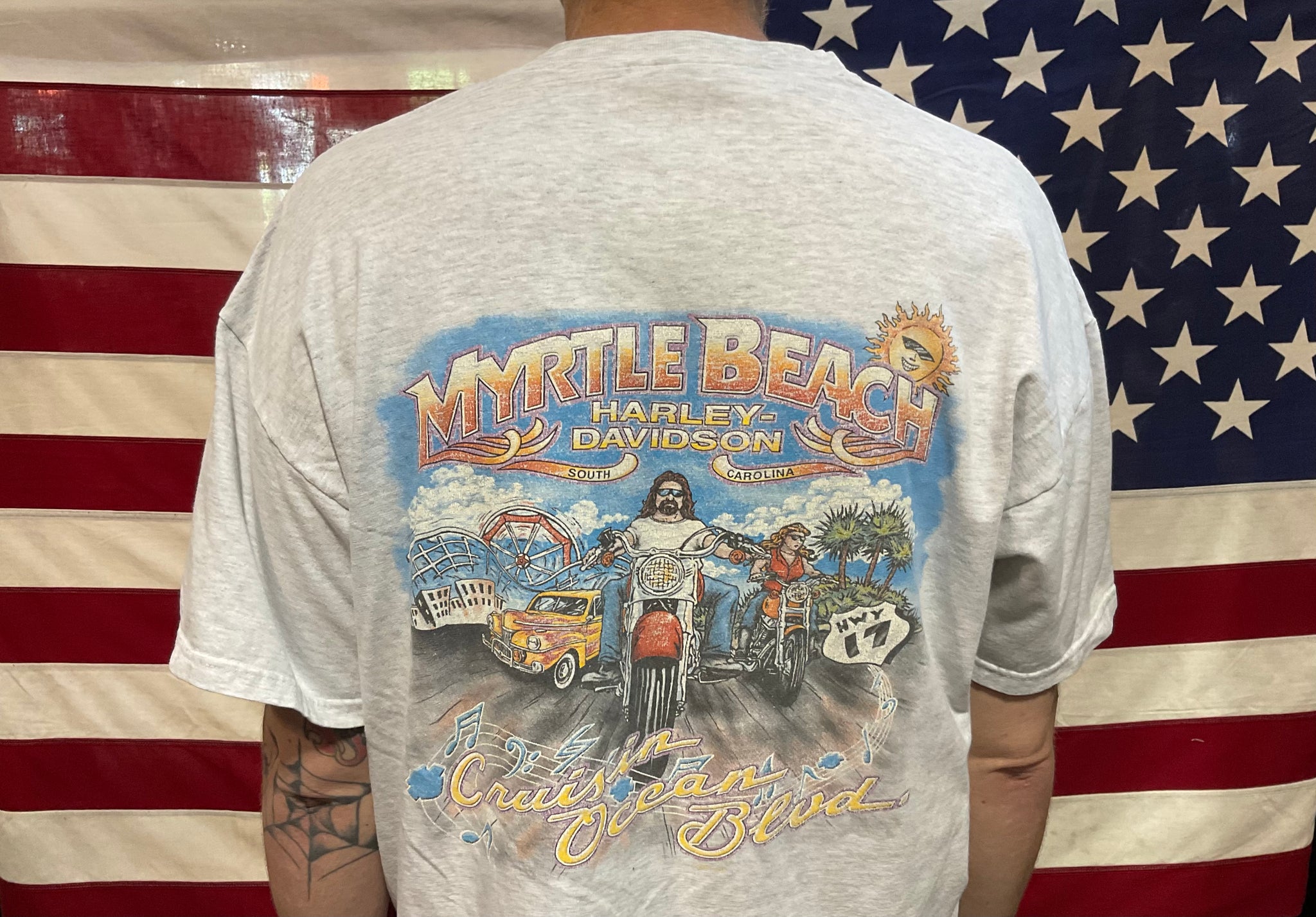 Harley Davidson Vintage Mens T-Shirt Print Year ©️2001 H-D Myrtle Beach S.C. Made In USA