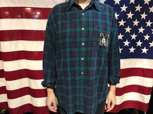 Disney 90’s Vintage Check Flannel Long Sleeve Mens Shirt