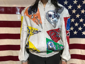 NFL Vintage 80’s RARE Glam Modi Sequinned NFL USA Teams Bomber Jacket