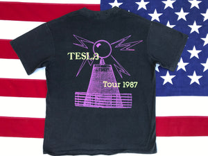 TESLA - Mechanical Resonance Tour 1987 Original Vintage Rock T- Shirt Made in USA by Spring Ford Sportswear
