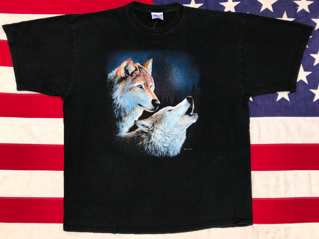 Animal Print 90’s Vintage T-shirt “ Wolves “ Artist - Keith Bost Made in USA by Malones