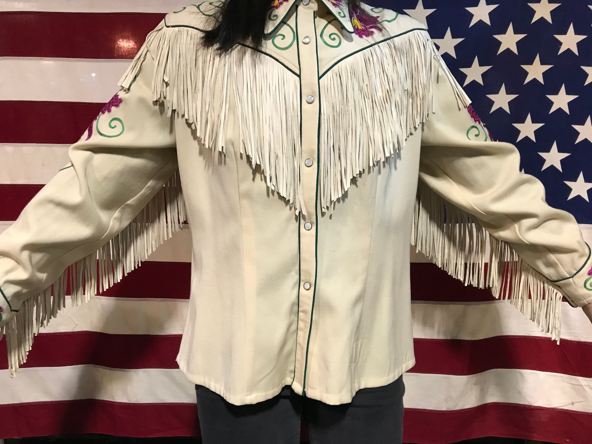 Rare Nudie’s Rodeo Tailors Nth Hollywood Vintage 1950/60s Custom Made Stage Cowgirl Fringed Western Shirt