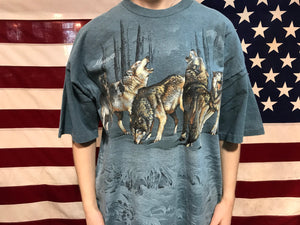 Animal Print 90’s Vintage T-Shirt “ Wolves “ Designs By Habitat Made in USA