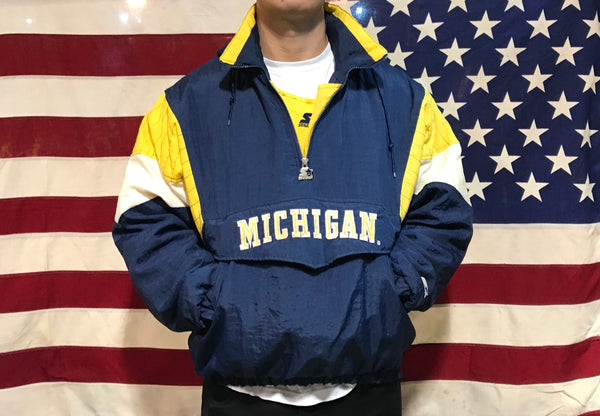 NFL Michigan Wolverines Mens Hooded 90 s Nylon Vintage Starter Jacket American Vintage Clothing Co