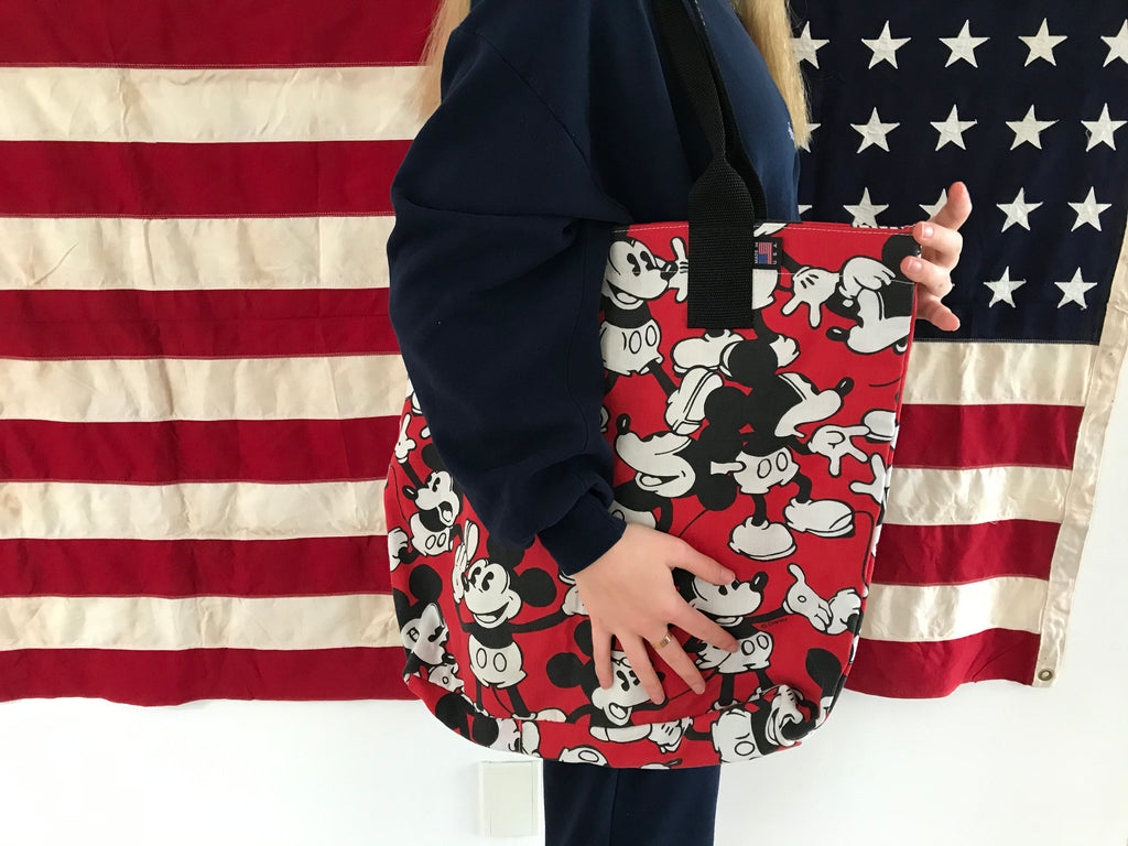 Mickey Mouse Print Vintage Disney Fabric Shoulder Tote Bag Made in USA